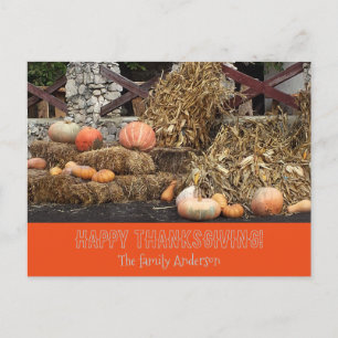 Thanksgiving Orange pumkin rustic Postcard