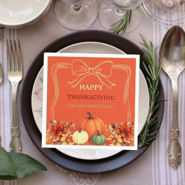 Thanksgiving orange pumpkin bow hand-drawn napkin (Creator Uploaded)