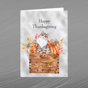 Thanksgiving Orange Pumpkins Cat Floral Holiday Card