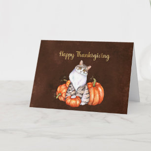 Thanksgiving Orange Pumpkins Cat Holiday Card