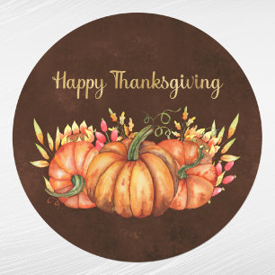 Thanksgiving Orange Pumpkins Floral Classic Round Sticker