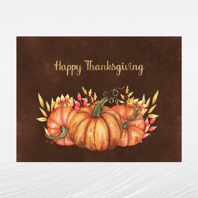 Thanksgiving Orange Pumpkins Floral Holiday Postcard (Creator Uploaded)