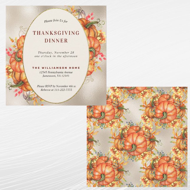 Thanksgiving Orange Pumpkins Greenery Invitation (Creator Uploaded)