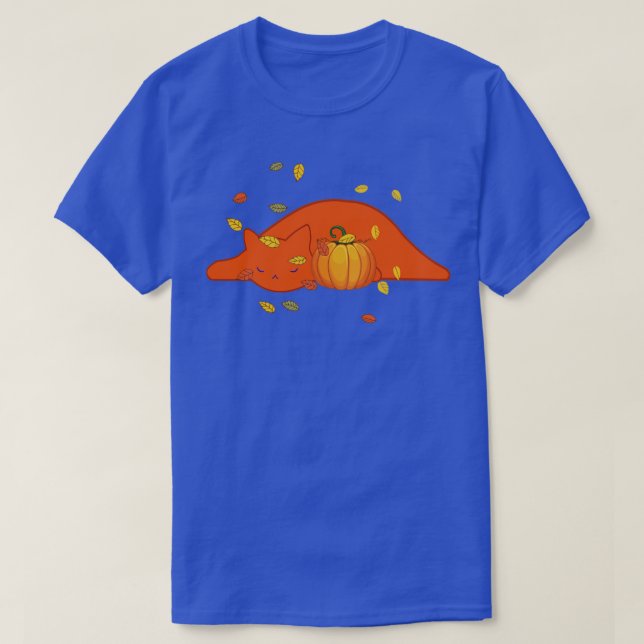 thanksgiving orange sleeping cat leaves fall style T-Shirt (Design Front)