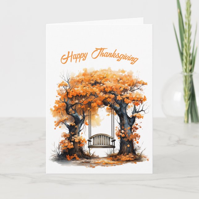 Thanksgiving Orange Swing Vintage Illustration Card (Front)