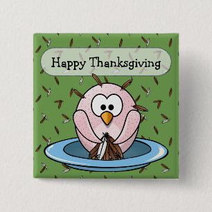 Thanksgiving owl 15 cm square badge