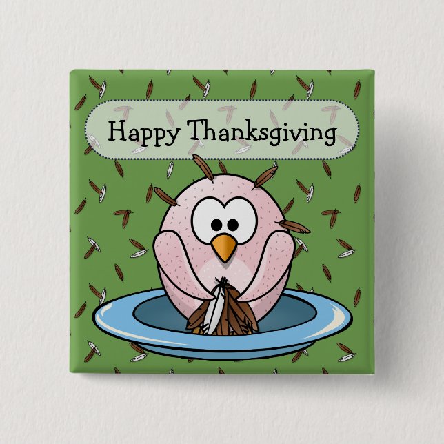 Thanksgiving owl 15 cm square badge (Front)