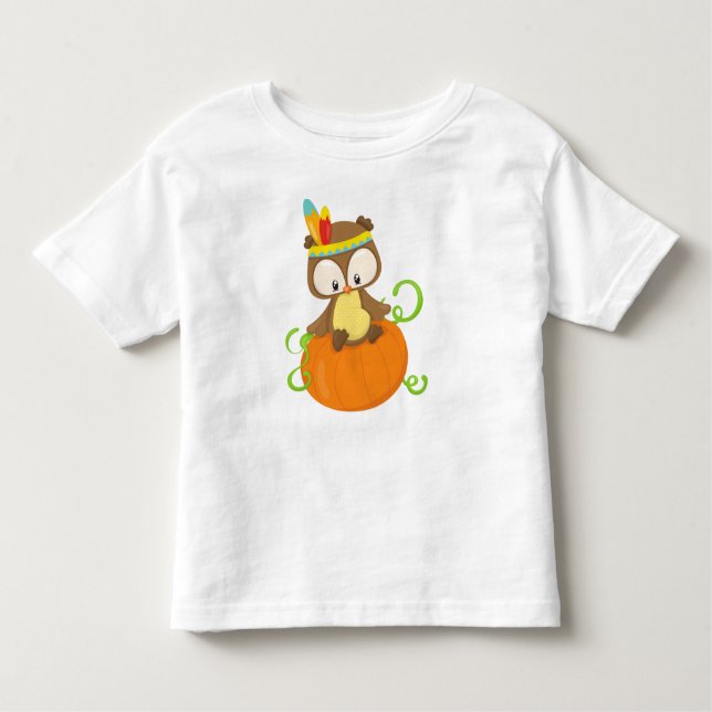 Thanksgiving Owl, Brown Owl, Feathers, Pumpkin Toddler T-Shirt (Front)