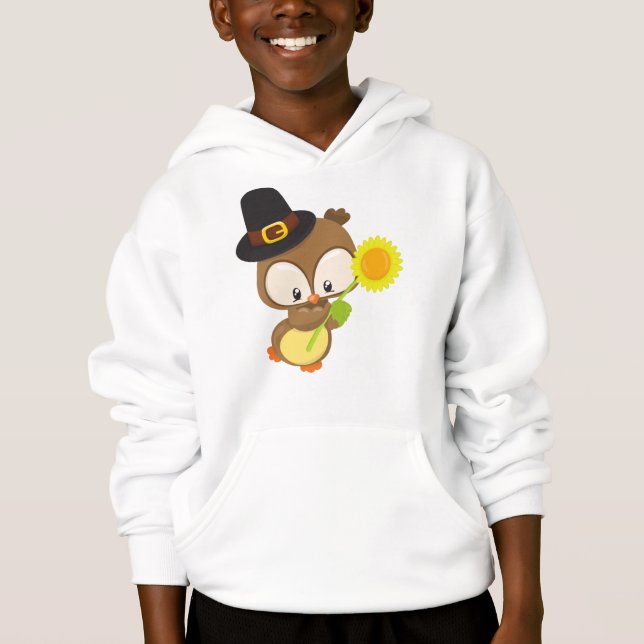 Thanksgiving Owl, Brown Owl, Pilgrim Hat, Flower (Front)