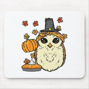 Thanksgiving Owl Pilgrim Cute Fall Autumn Women Gi Mouse Pad