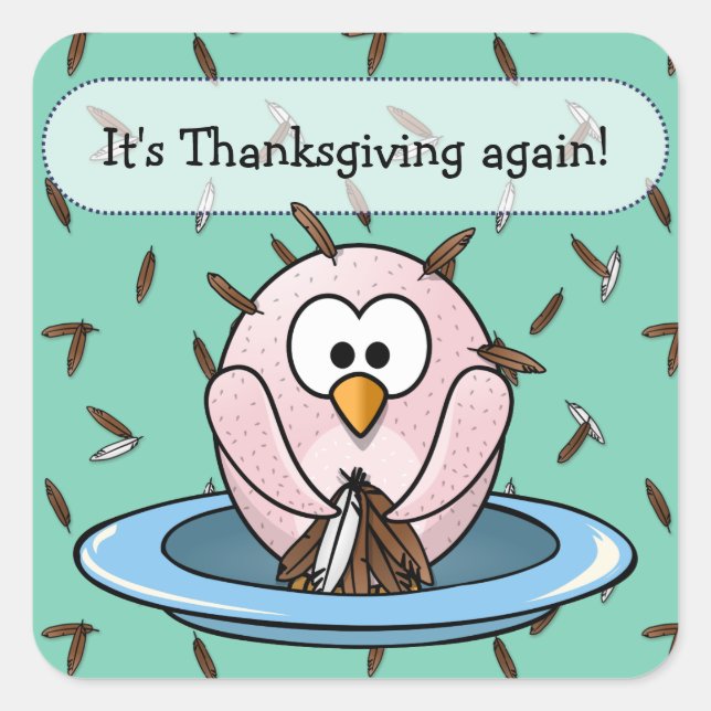 Thanksgiving owl square sticker (Front)