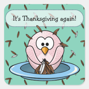 Thanksgiving owl square sticker