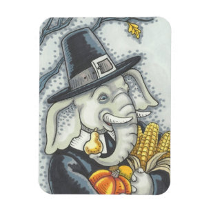 THANKSGIVING PACHYDERM, PILGRIM ELEPHANT MAGNET