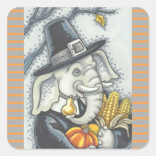THANKSGIVING PACHYDERM, PILGRIM ELEPHANT STICKERS