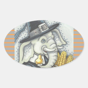 THANKSGIVING PACHYDERM, PILGRIM ELEPHANT STICKERS