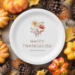 Thanksgiving Party Fall Floral Elegant Modern Paper Plate