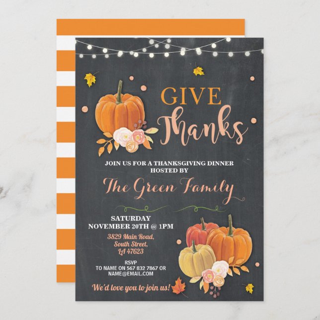 Thanksgiving Party Fall Rustic Lights Dinner Invitation (Front/Back)