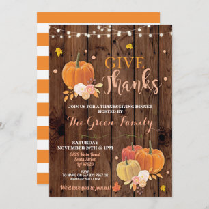 Thanksgiving Party Fall Wood Pumpkin Dinner Invitation