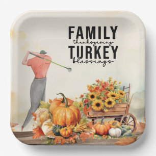 Thanksgiving Party for Golfer Paper Plate