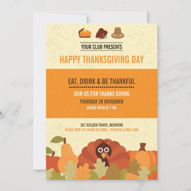 Thanksgiving Party Invitation Card (Front)