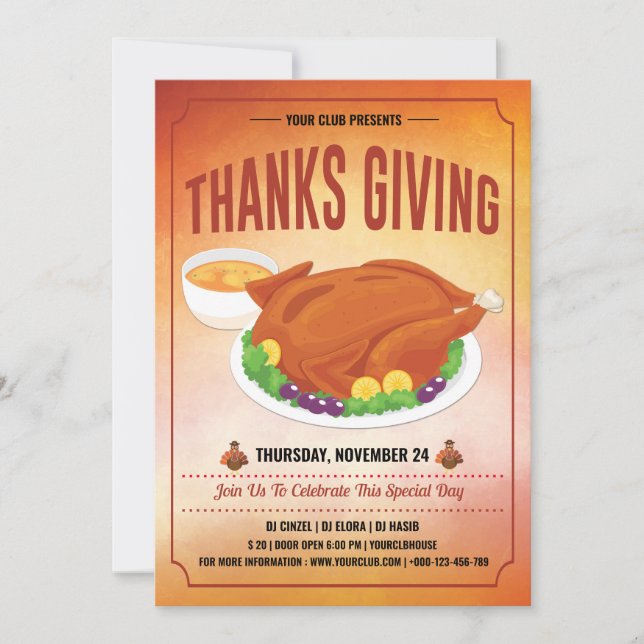 Thanksgiving Party Invitation Template (Front)