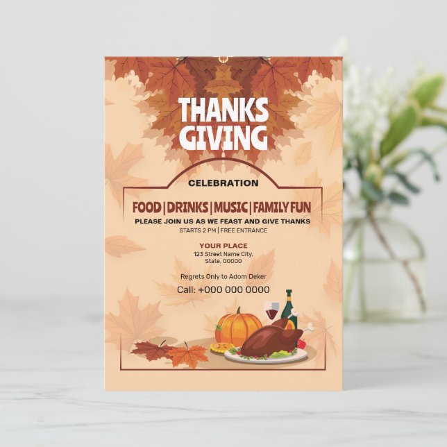 Thanksgiving Party Invitation Template (Standing Front)
