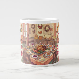 Thanksgiving Party with Patern Autumn Flora Large Coffee Mug