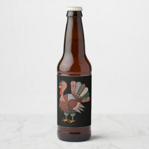 Thanksgiving Patchwork Quilted Turkey Fall Beer Bottle Label