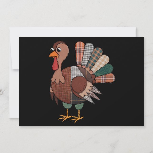 Thanksgiving Patchwork Quilted Turkey Fall Invitation (Front)