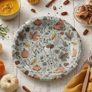 Thanksgiving Pattern Cow Skull Fall Harvest Paper Plate