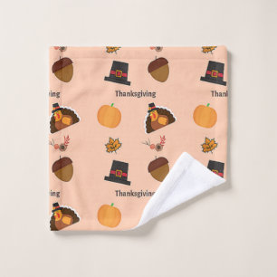 Thanksgiving pattern on pink wash cloth