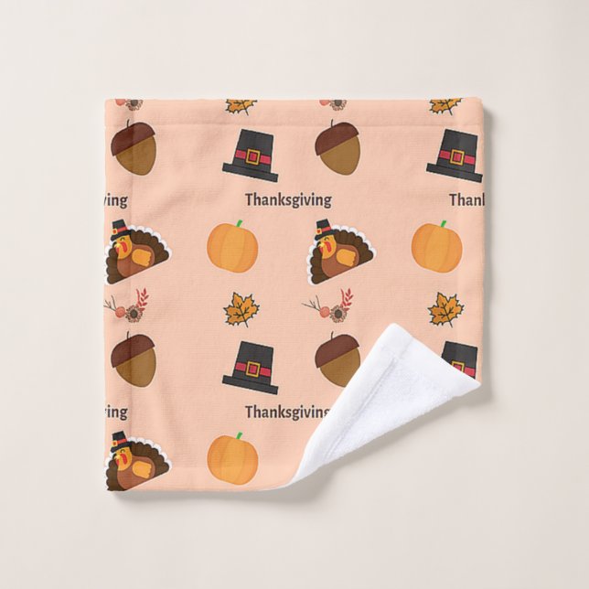Thanksgiving pattern on pink wash cloth (Wash Cloth)