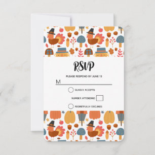 Thanksgiving Pattern with Turkeys & Scarecrows RSVP Card
