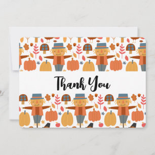 Thanksgiving Pattern with Turkeys & Scarecrows Thank You Card