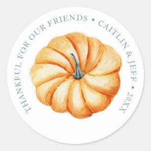 Thanksgiving personalised pumpkin watercolor classic round sticker