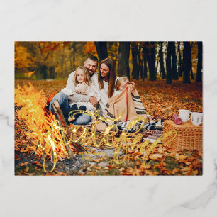 Thanksgiving Photo Collage   Leaves of Gratitude Foil Holiday Card