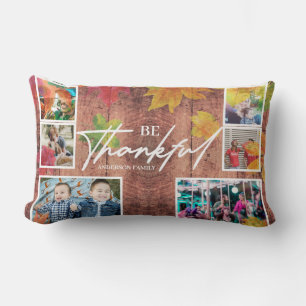 Thanksgiving Photo Collage on wood Lumbar Cushion