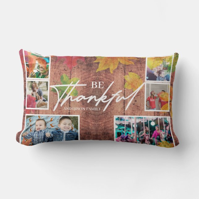 Thanksgiving Photo Collage on wood Lumbar Cushion (Front)