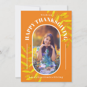 Thanksgiving Photo Modern Orange Holiday Card