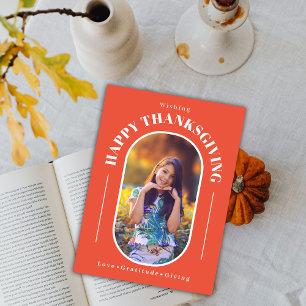 Thanksgiving Photo Modern Orange Holiday Card