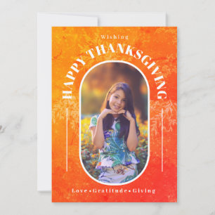 Thanksgiving Photo Modern Orange Holiday Card