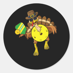 Thanksgiving Pickle Ball Pilgrim Turkey Playing Pi Classic Round Sticker