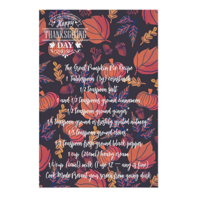 Thanksgiving Pie Pumpkin Turkey Poster (Front)