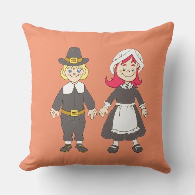 Thanksgiving Pilgrim Boy And Girl Cushion (Front)