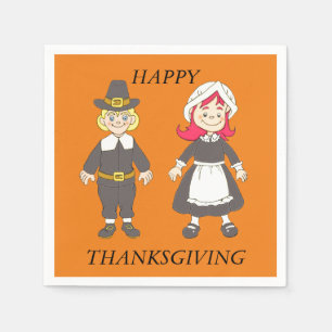 Thanksgiving Pilgrim Boy And Girl Napkin