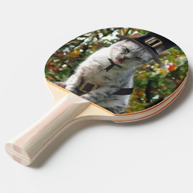Thanksgiving Pilgrim Cat Ping Pong Paddle (Front Angle)