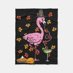 Thanksgiving Pilgrim Flamingo Fall Autumn Men Wome Fleece Blanket