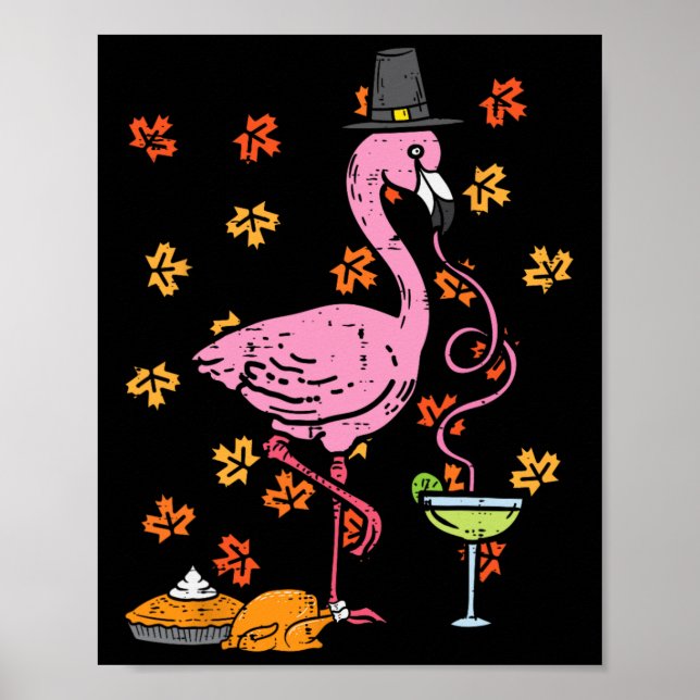 Thanksgiving Pilgrim Flamingo Fall Autumn Men Wome Poster (Front)