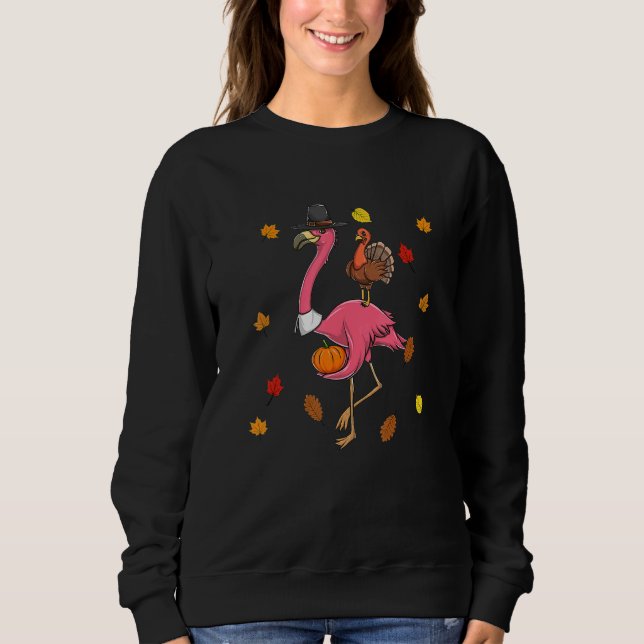 Thanksgiving Pilgrim Flamingo With Turkey Cute Sweatshirt (Front)