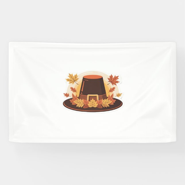 Thanksgiving Pilgrim Hat – Autumn Harvest Design C Banner (Horizontal)